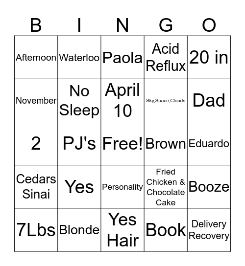 RUSSELL BABY SHOWER BINGO Card