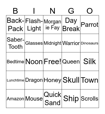 Magic Tree House Bingo Card