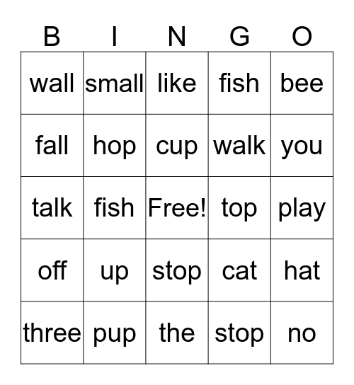 Hop On Pop Bingo Card