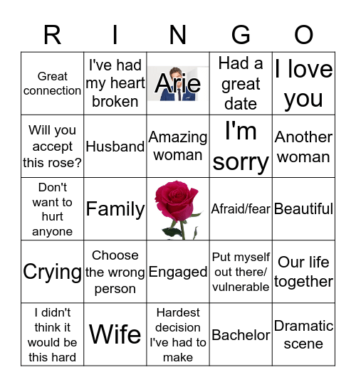 Bachelor Finale Bingo Card