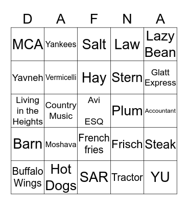 Mazel tov Dafna & Avi Bingo Card