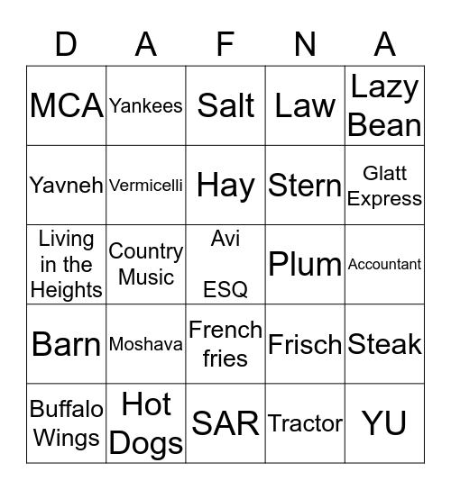 Mazel tov Dafna & Avi Bingo Card
