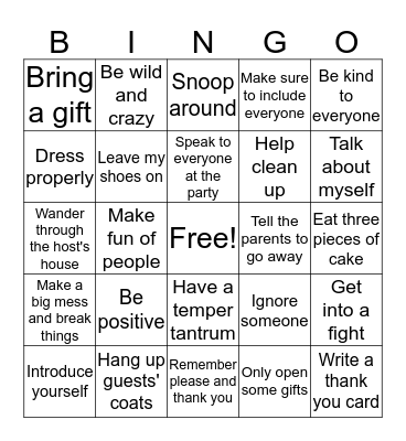 Party Etiquette BINGO Card