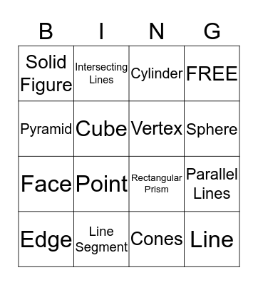 Solids and Shapes Bingo Card