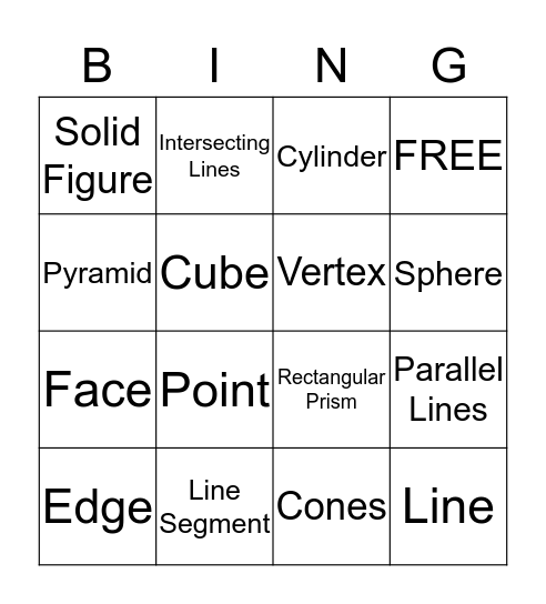 Solids and Shapes Bingo Card