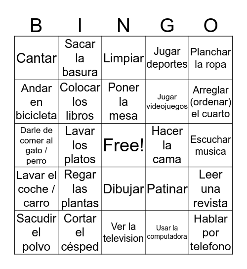 QUEHACERES / PASATIEMPOS Bingo Card
