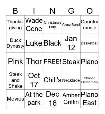 Marsha's Bridal Shower Bingo Card