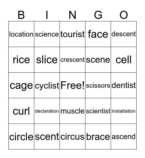 Spelling Words Bingo Card