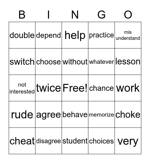 ASL Lesson 14 Bingo Card