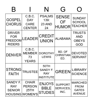 DOROTHY V. LEWIS Bingo Card