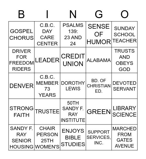 DOROTHY V. LEWIS Bingo Card