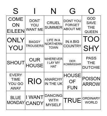 167 BEST OF BRITISH POP Bingo Card