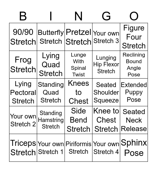 Flexibility Training BINGO Card