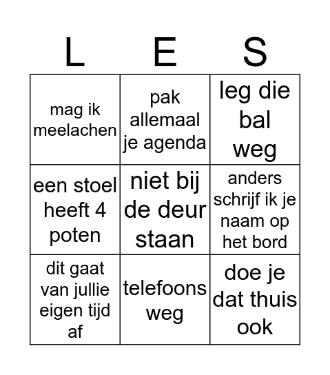 leerkrachten uitspraken bingo Card