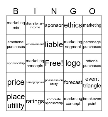 SEM POST TEST 2017-2018 Bingo Card