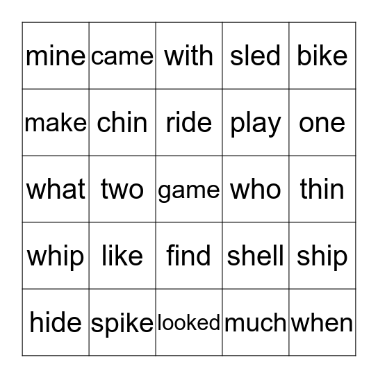 4 in a Row Bingo Card