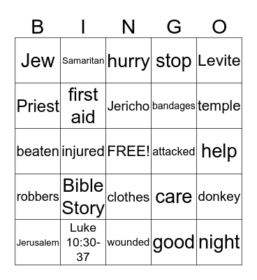 The Good Samaritan Bingo Card