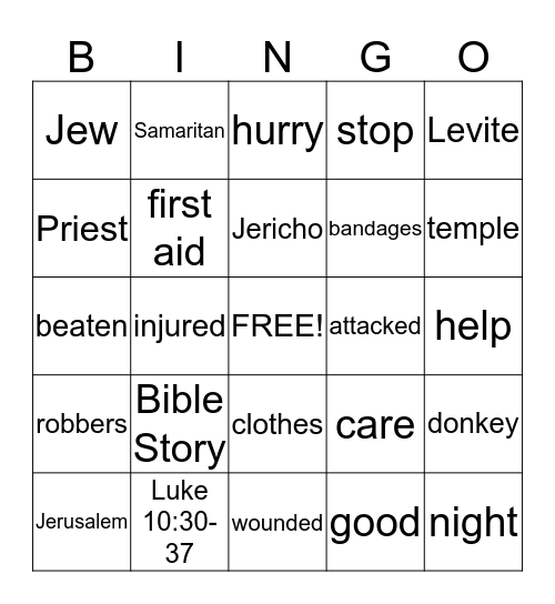 The Good Samaritan Bingo Card