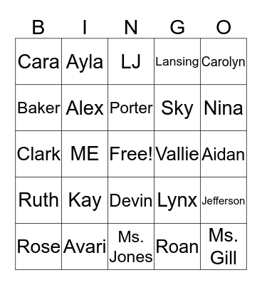friends Bingo Card