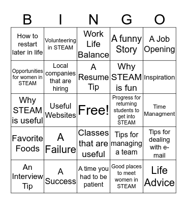 Networking Bingo - Discussion Topics Bingo Card