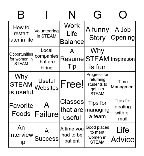 Networking Bingo - Discussion Topics Bingo Card