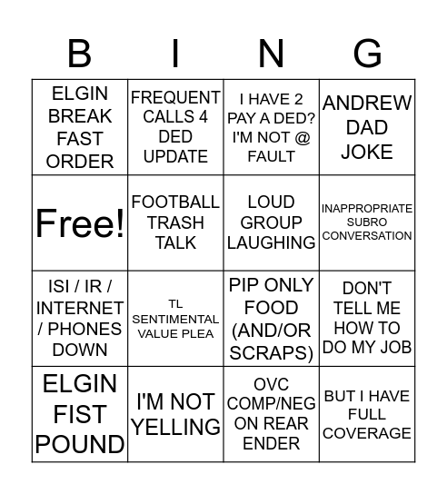 G2G-SUBRO BINGO Card