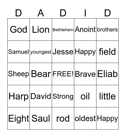 David is Anointed Bingo Card