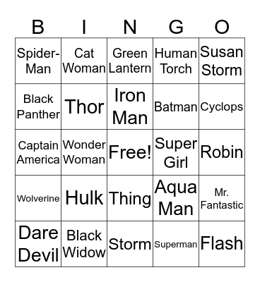 SUPERHERO BINGO  Bingo Card