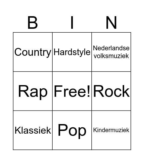 Muziekbingo  Bingo Card