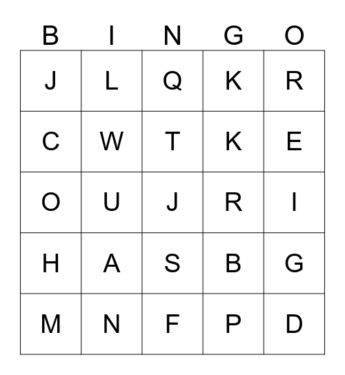 Alphabet Bingo Card