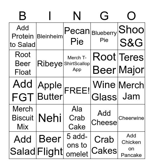 Tupelo Bing Bingo Card