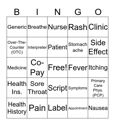 Staying Healthy Bingo Card