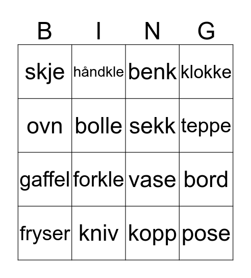 et kjøkken Bingo Card