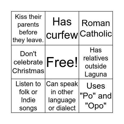 Culture and Beliefs Bingo Card