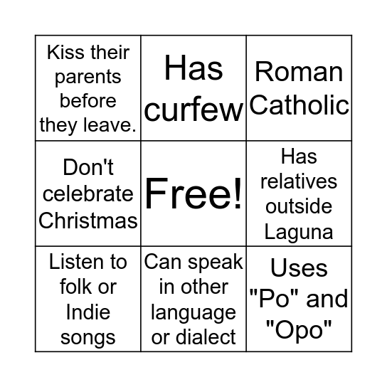 Culture and Beliefs Bingo Card