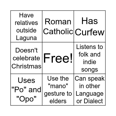 Culture and Beliefs Bingo Card