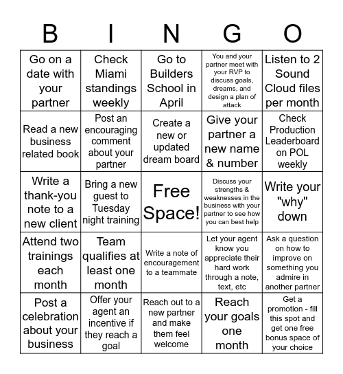 Spring Partnership Bingo Board (March-May) Bingo Card