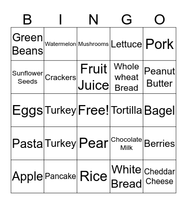 Nutrition Bingo Card