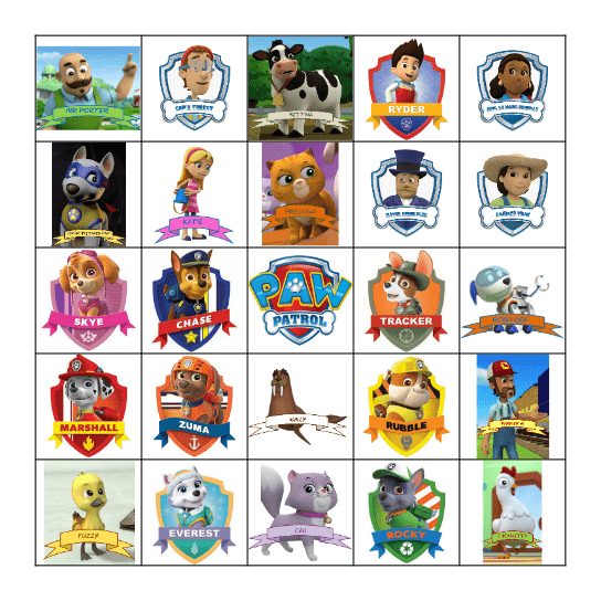 Paw Patrol Bingo Card