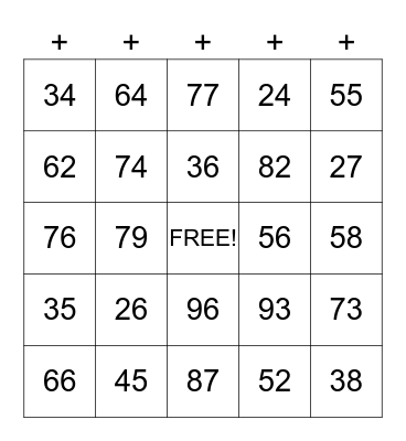 Addition Bingo 2 Bingo Card