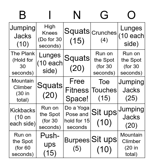 ACTIVE BINGO! Bingo Card