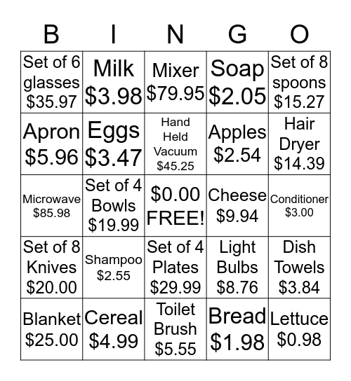 Household Bingo Card