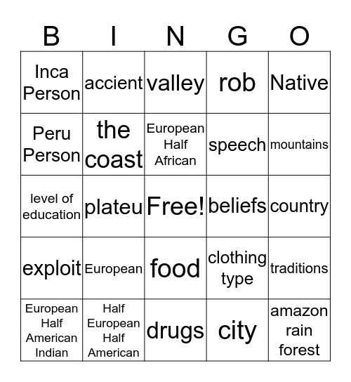 Untitled Bingo Card