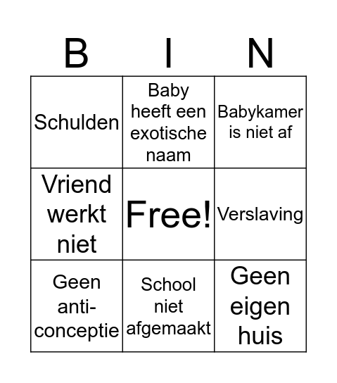 Vier handen op één buik Bingo Card