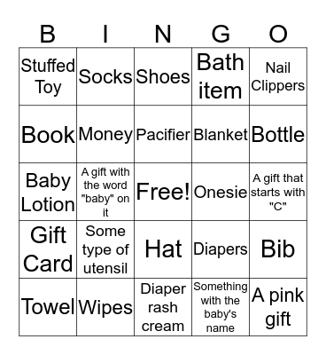 Baby Shower Gift Bingo Card