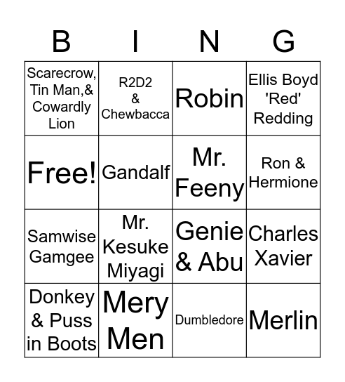 Hero, Mentor, Companions Bingo Card