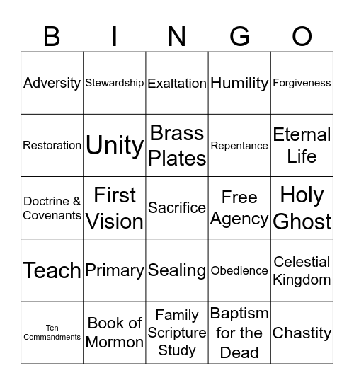 Lds Bingo Card