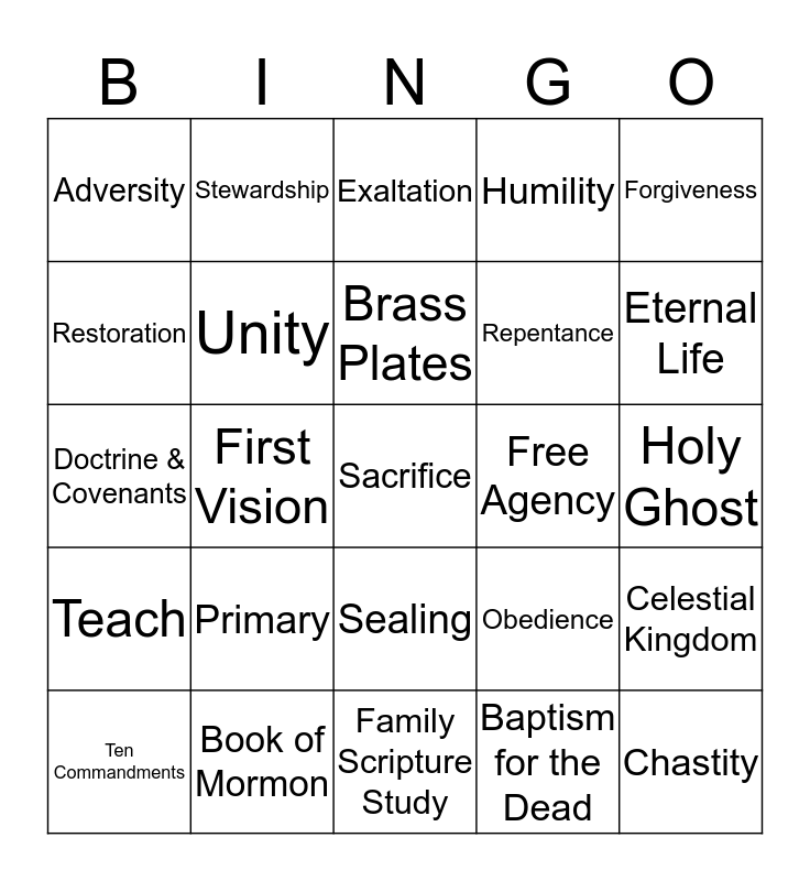 LDS BINGO Card