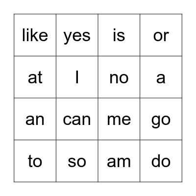 1st Quarter Sight Words Bingo Card
