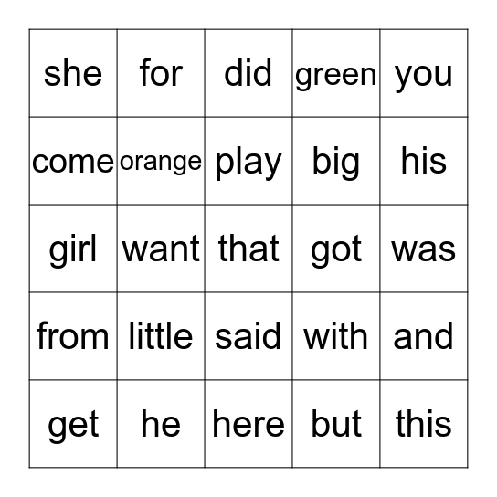 3rd Quarter Sight Words Bingo Card